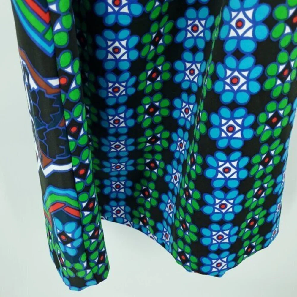 VTG Lanvin Spread Collar Patterned Self-Belt Shirt Dress M/L Blue/Green Print